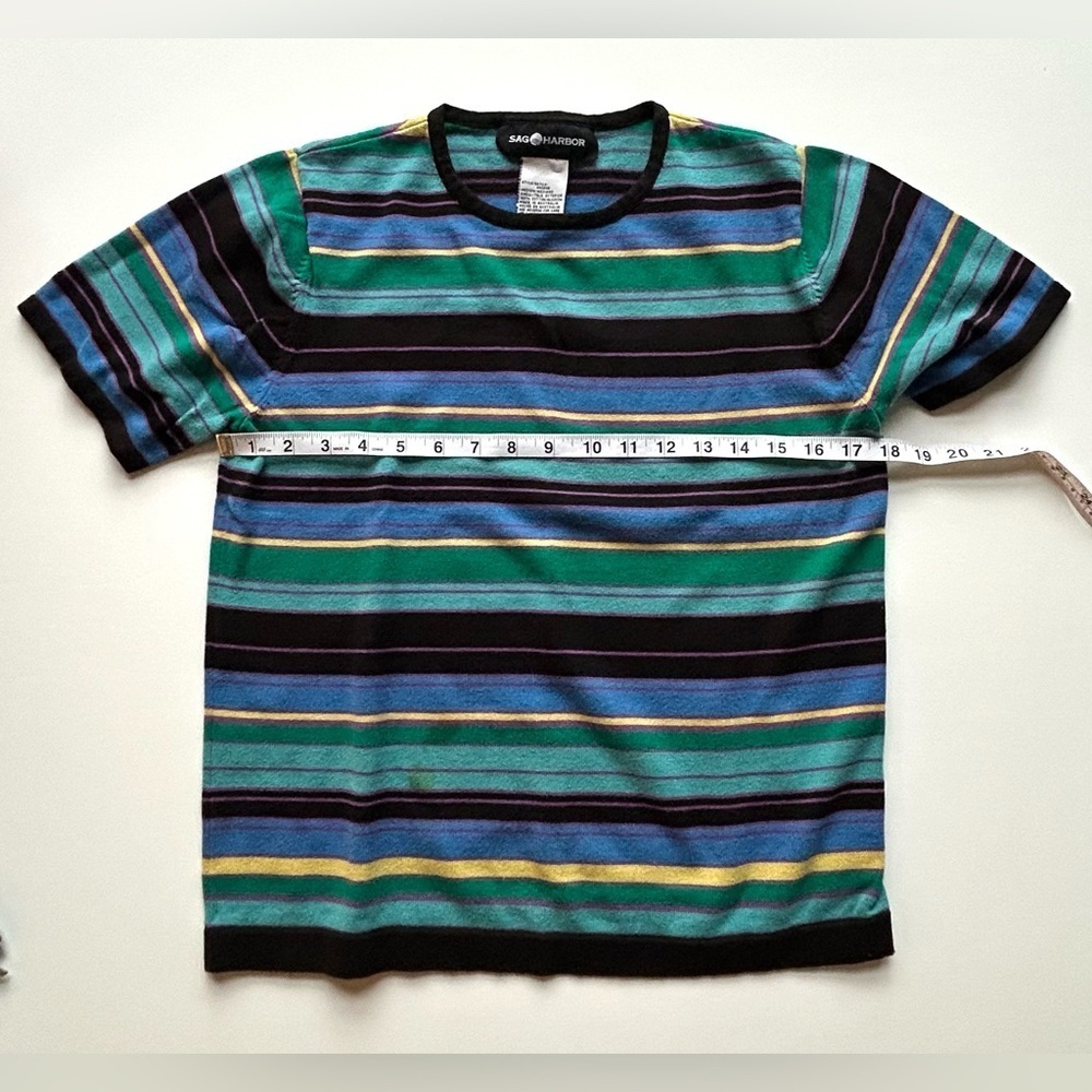 Vintage Sag Harbor Womens Striped Short Sleeve 100% Cotton Top crewneck medium